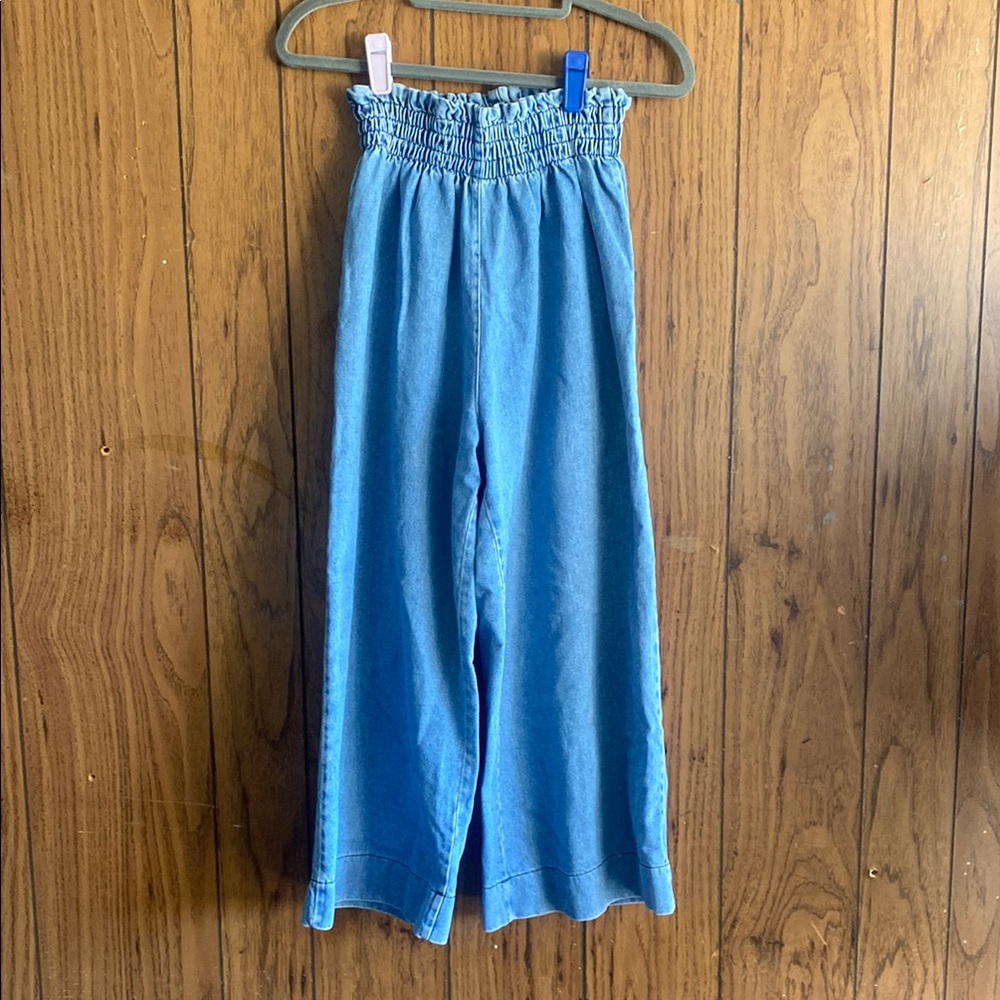 Blue Ankle Cropped Paper-Bag Waist Jeans